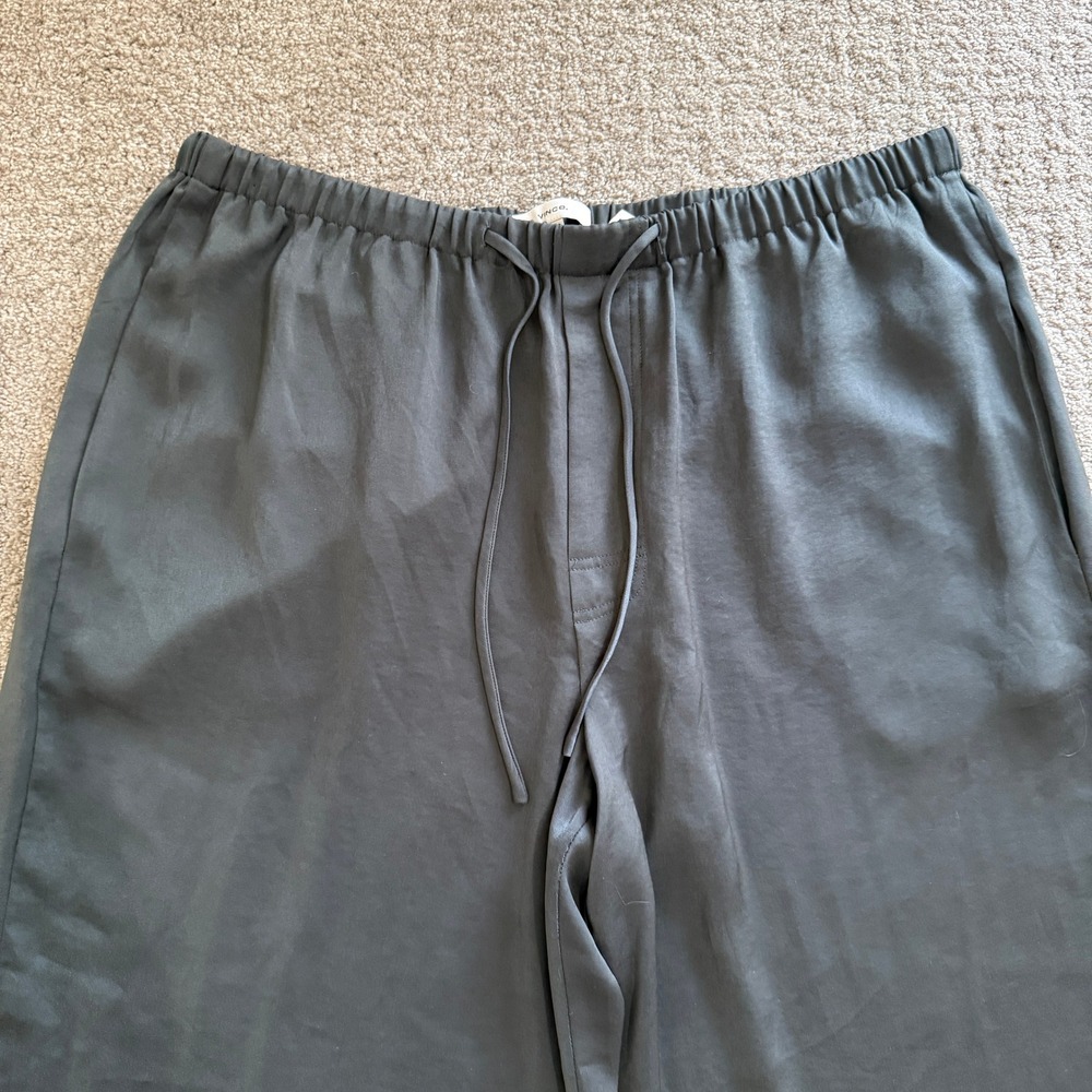 Vince Satin Fluid Bias Cut Wide Leg Drawstring Pants Green Grey XL Minimal - Picture 2 of 12